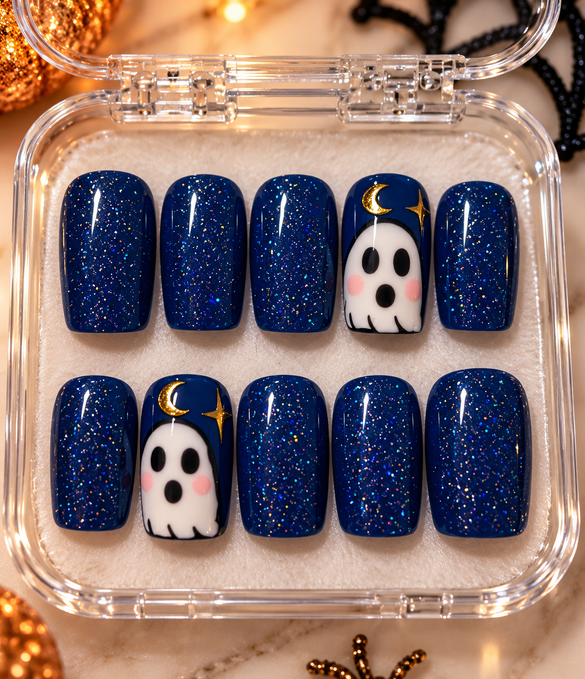 Midnight Boo 👻 | Handmade Halloween Press-On Nails