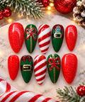 Santa’s Little Helper – Hand-Painted Christmas Press-On Nails