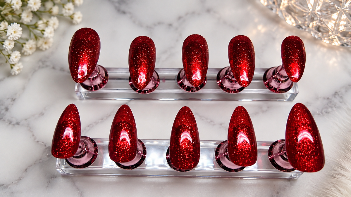 Ruby Slippers – Red Glitter Press-On Nails