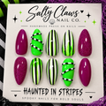 Haunted in Stripes – Handmade Halloween Press-On Nails